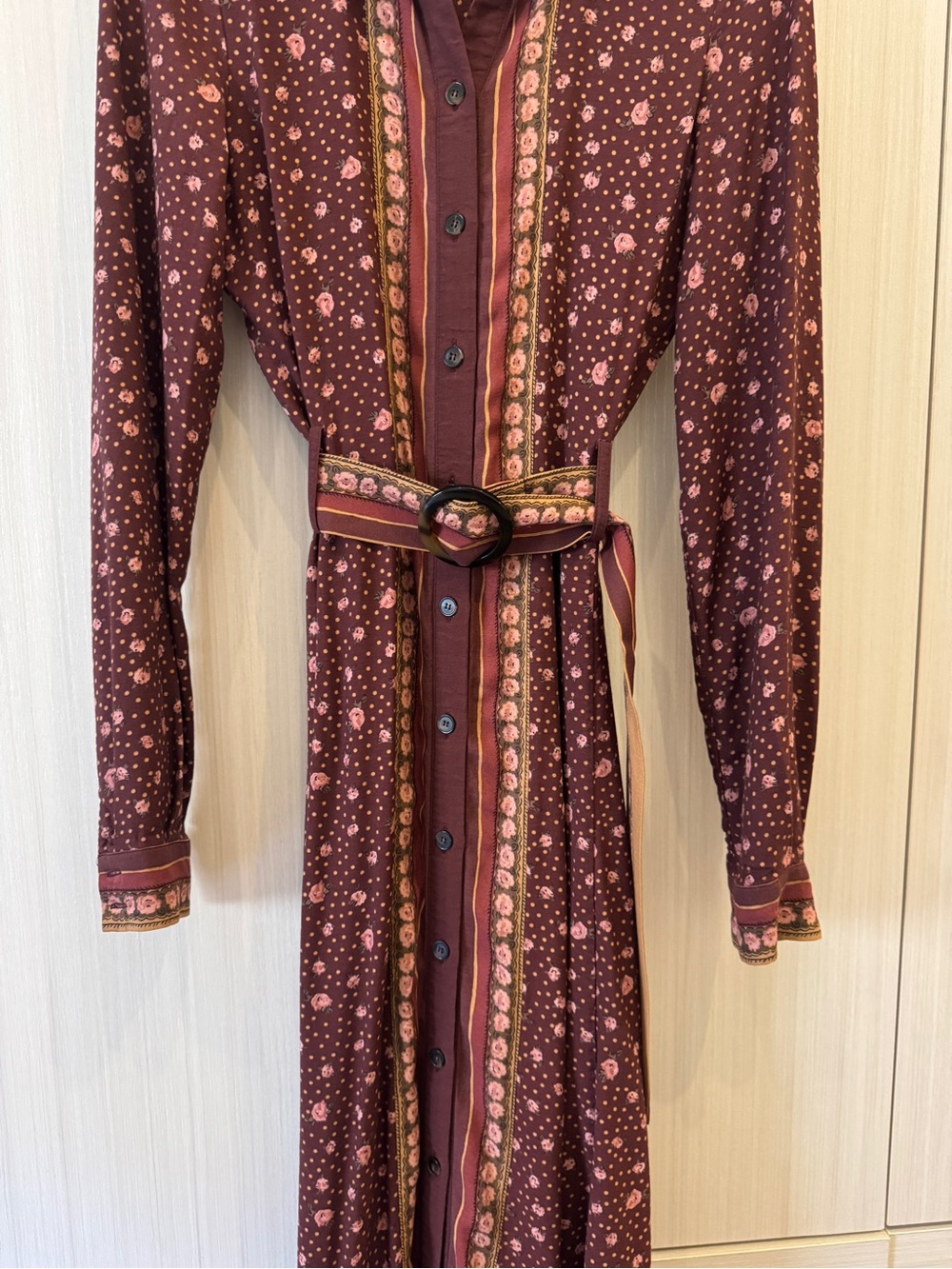 Sezane Long-Sleeve Button-Front Floral Shirt Dress with Belt - Picture 2 of 7
